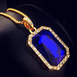 Iced Out Big Red Stone Pendant Necklace with Box Chain