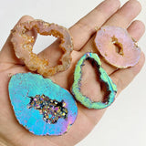 Natural Agate Geode Slice Pendant Pink Quartz Necklace Accessory