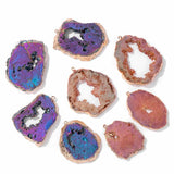Natural Agate Geode Slice Pendant Pink Quartz Necklace Accessory