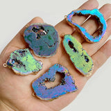 Natural Agate Geode Slice Pendant Pink Quartz Necklace Accessory