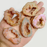Natural Agate Geode Slice Pendant Pink Quartz Necklace Accessory