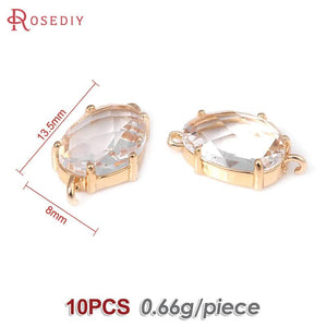 10PCS 18K Brass Glass 2 Holes Connect Bean Shape Charms Pendants