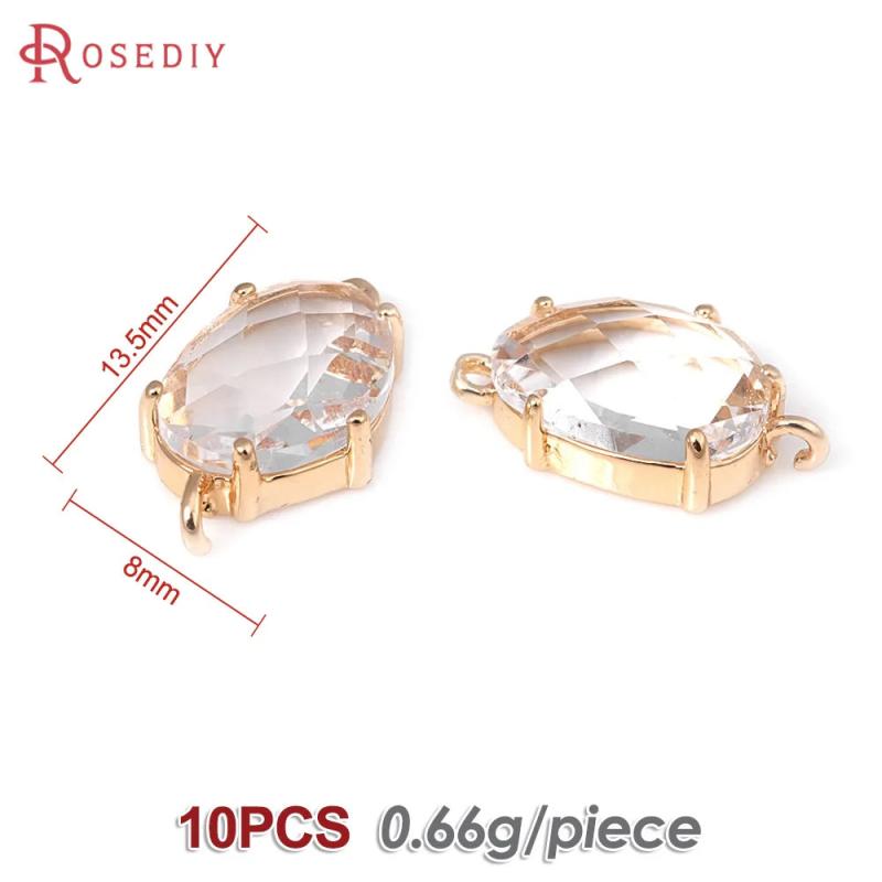10PCS 18K Brass Glass 2 Holes Connect Bean Shape Charms Pendants