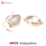 10PCS 18K Brass Glass 2 Holes Connect Bean Shape Charms Pendants