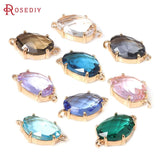 10PCS 18K Brass Glass 2 Holes Connect Bean Shape Charms Pendants