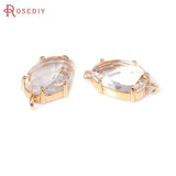 10PCS 18K Brass Glass 2 Holes Connect Bean Shape Charms Pendants