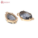 10PCS 18K Brass Glass 2 Holes Connect Bean Shape Charms Pendants