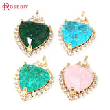 2PCS 18K Brass Zircon Glass Heart Charms Pendants DIY Jewelry Making Supplies