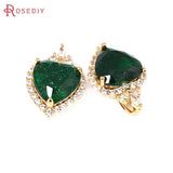 2PCS 18K Brass Zircon Glass Heart Charms Pendants DIY Jewelry Making Supplies