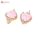 2PCS 18K Brass Zircon Glass Heart Charms Pendants DIY Jewelry Making Supplies
