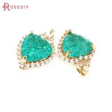 2PCS 18K Brass Zircon Glass Heart Charms Pendants DIY Jewelry Making Supplies