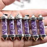 6pcs Natural Stone Rose Quartz Amethyst Necklace Pendant