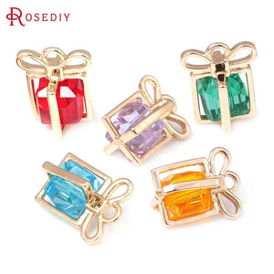 10PCS 18K Brass and Glass Charms Pendants for DIY Jewelry Making