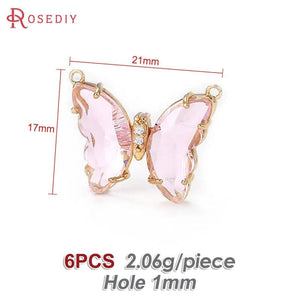 6PCS 18K Brass Butterfly Connect Charms Pendants DIY Jewelry Making