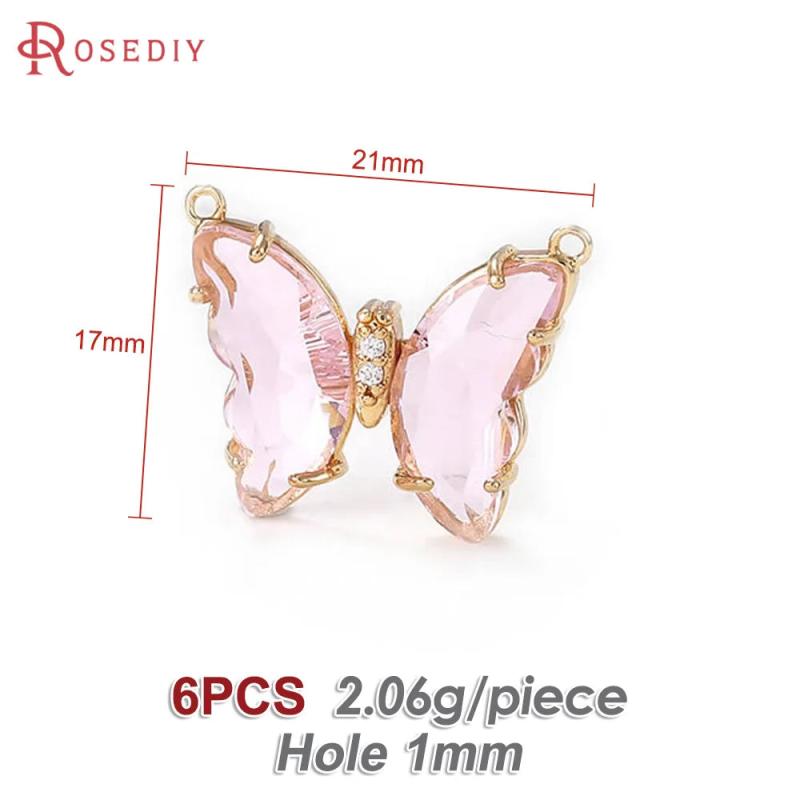 6PCS 18K Brass Butterfly Connect Charms Pendants DIY Jewelry Making