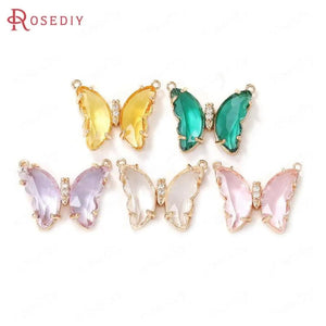 6PCS 18K Brass Butterfly Connect Charms Pendants DIY Jewelry Making