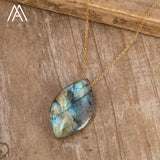 Natural Flash Labradorite Pendant Healing Necklace Women Jewelry