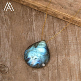 Natural Flash Labradorite Pendant Healing Necklace Women Jewelry