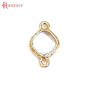 10PCS 16x10MM High Champagne Brass/Glass 2 Holes Square Connect Charms