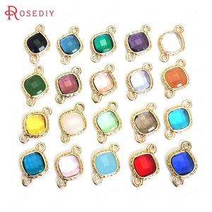 10PCS 16x10MM High Champagne Brass/Glass 2 Holes Square Connect Charms