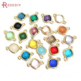10PCS 16x10MM High Champagne Brass/Glass 2 Holes Square Connect Charms