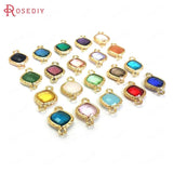 10PCS 16x10MM High Champagne Brass/Glass 2 Holes Square Connect Charms