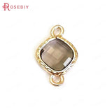 10PCS 16x10MM High Champagne Brass/Glass 2 Holes Square Connect Charms