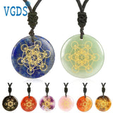 Crystal Stone Metatron's Cube Angel Reiki Energy Necklace