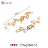 6PCS 18K Brass Zircon Tree Leaf Charms Pendants Diy Jewelry Making