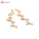 6PCS 18K Brass Zircon Tree Leaf Charms Pendants Diy Jewelry Making