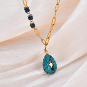 Stainless Steel Turquoise Stone Pendant Necklace for Women Girls