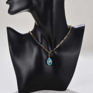 Stainless Steel Turquoise Stone Pendant Necklace for Women Girls