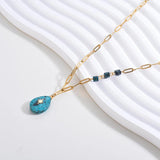 Stainless Steel Turquoise Stone Pendant Necklace for Women Girls