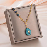 Stainless Steel Turquoise Stone Pendant Necklace for Women Girls