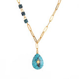 Stainless Steel Turquoise Stone Pendant Necklace for Women Girls