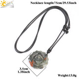 Natural Crystal Healing Stone Necklace Hand Carved Rose Flower Pendant