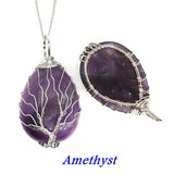 Tree of Life Wire Wrap Water Drop Gems Necklace Pendant