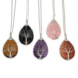 Tree of Life Wire Wrap Water Drop Gems Necklace Pendant