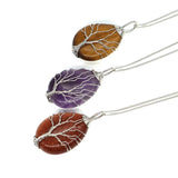 Tree of Life Wire Wrap Water Drop Gems Necklace Pendant