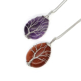Tree of Life Wire Wrap Water Drop Gems Necklace Pendant