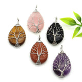 Tree of Life Wire Wrap Water Drop Gems Necklace Pendant