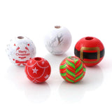 Wood Christmas Spacer Beads Round Multicolor Merry Christmas Loose Beads DIY