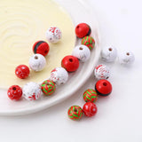 Wood Christmas Spacer Beads Round Multicolor Merry Christmas Loose Beads DIY