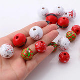 Wood Christmas Spacer Beads Round Multicolor Merry Christmas Loose Beads DIY