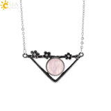 CSJA Natural Stone Bead Necklace Triangle Pendant Healing Charm