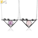 CSJA Natural Stone Bead Necklace Triangle Pendant Healing Charm