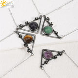 CSJA Natural Stone Bead Necklace Triangle Pendant Healing Charm