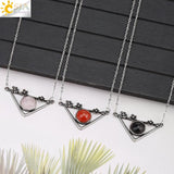 CSJA Natural Stone Bead Necklace Triangle Pendant Healing Charm