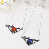 CSJA Natural Stone Bead Necklace Triangle Pendant Healing Charm