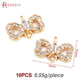 10PCS 18K Brass Zircon Bow-Knot Connect Charms Pendants DIY Jewelry